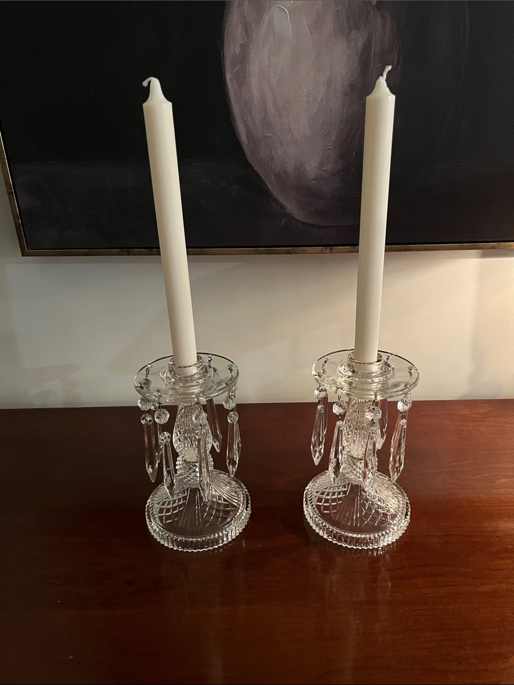 Vintage Crystal Prism Candlesticks with Spear Prism Drops